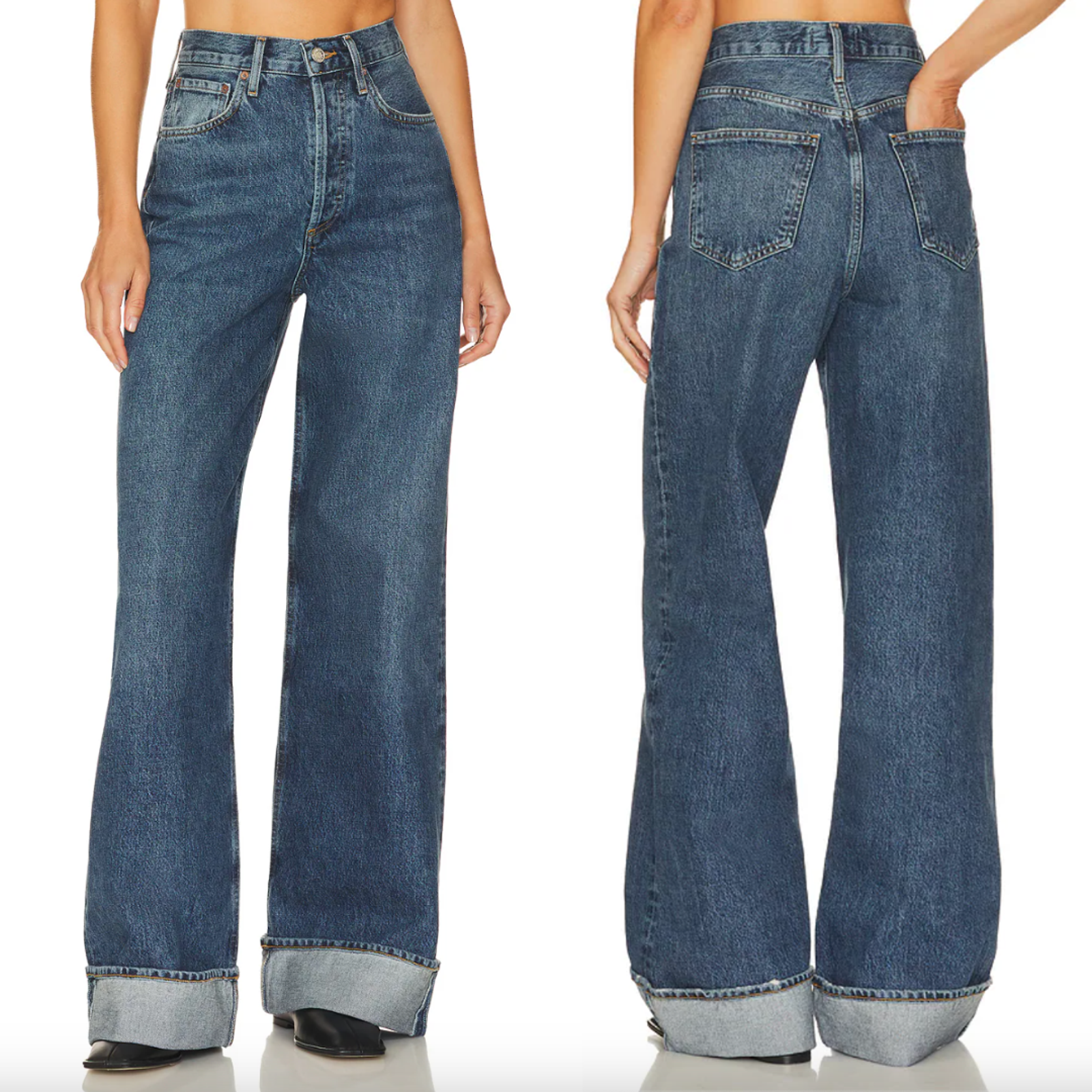 Agolde | Nwt Dame High Rise Wide Leg Cuffed Jeans In Control Medium Blue 26